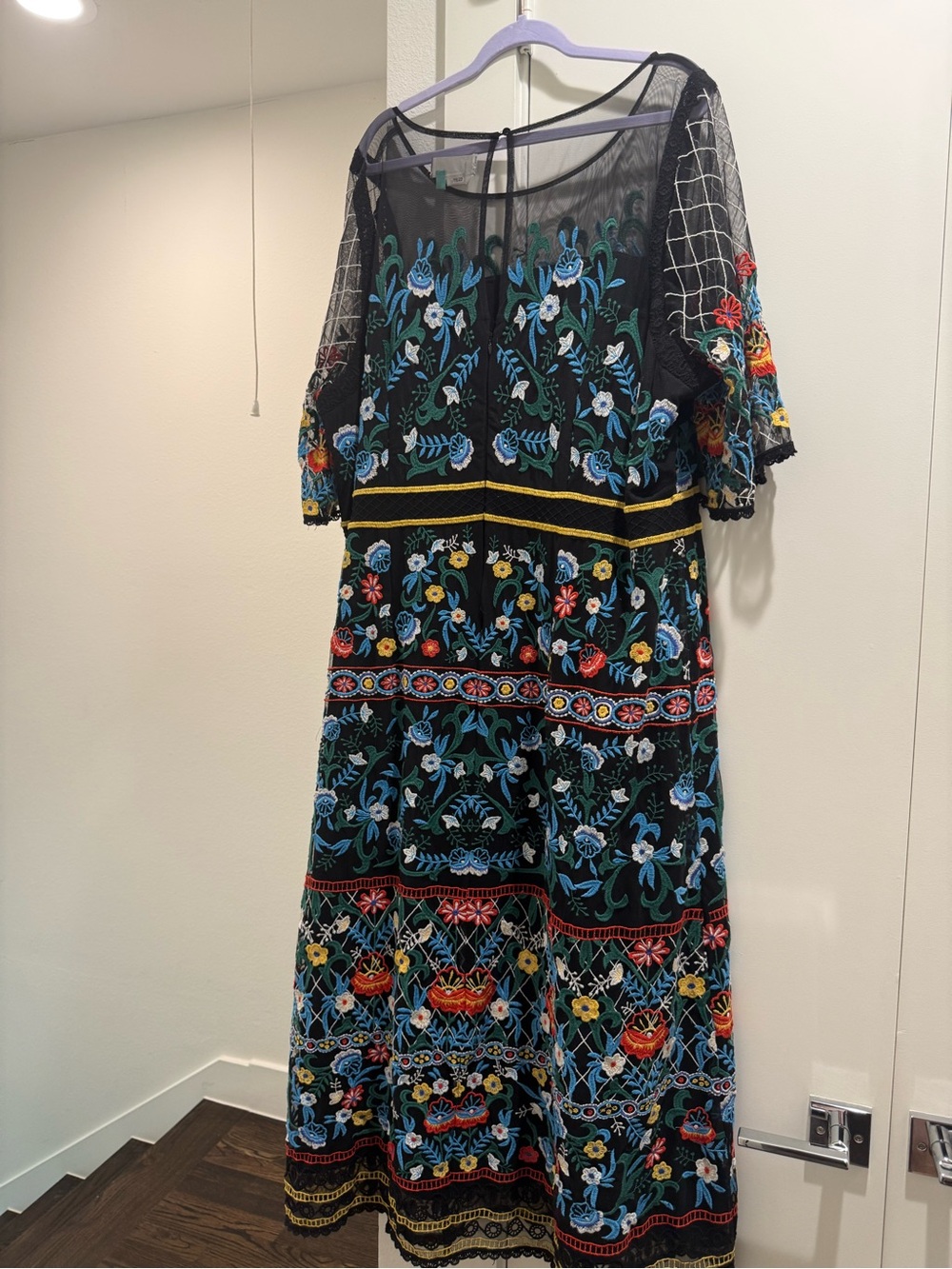 Anthropologie Black Embroidered Floral Midi Dress - Picture 4 of 5